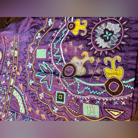 Vintage Chicos Purple Silk Button Down Embroidered Patterned Jacket Size 1 - Picture 9 of 11